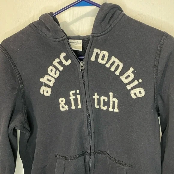 Abercrombie & Fitch Kids Vintage Y2K Logo Navy Zip-Up Hoodie Jacket Size XL - Picture 3 of 8